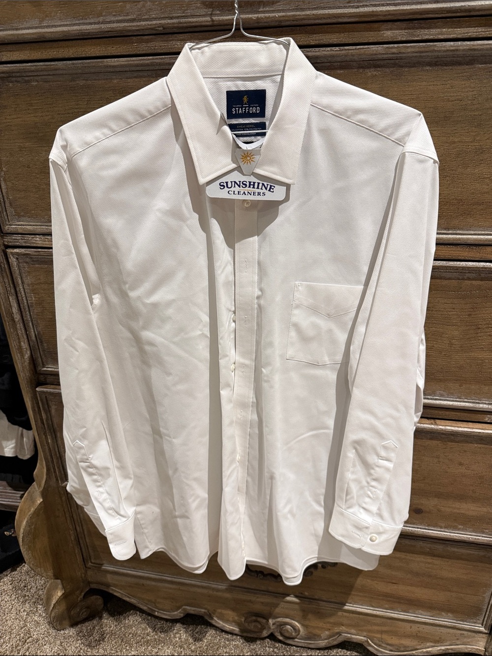 Stafford Cream-White Men's Dress Shirt with Chest Pocket